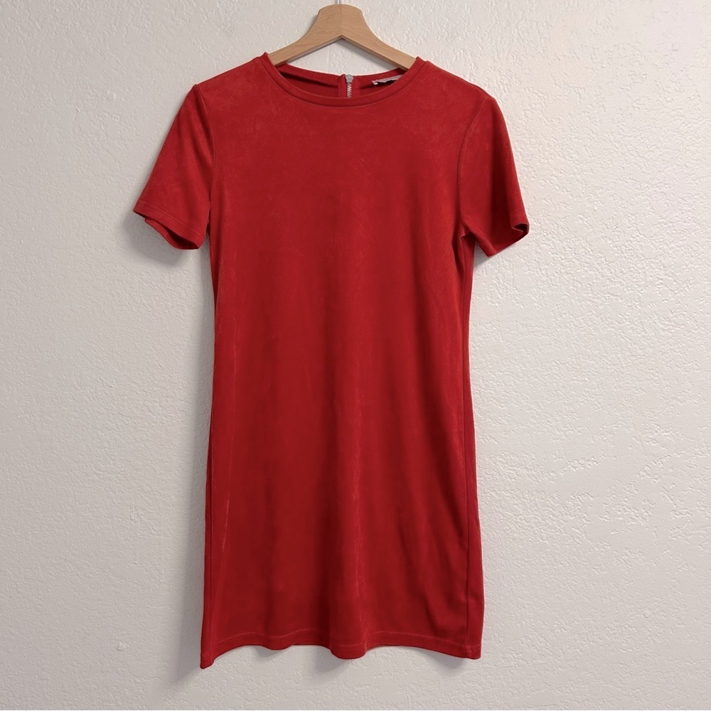 Zara Trafaluc Red Faux Suede Shirt Dress, Size US S